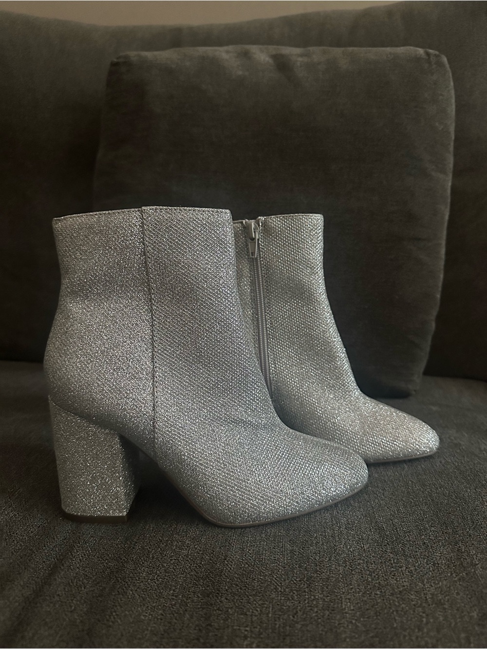 Steve Madden Silver Glitter Block Heel Ankle Boots - Women